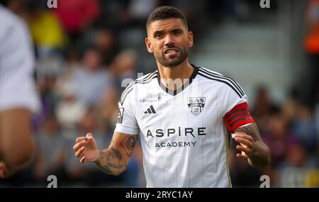 Eupen, Belgien. September 2023 30. Eupens Victor Palsson zeigt während eines Fußballspiels zwischen KAS Eupen und RSC Anderlecht, Samstag, den 30. September 2023 in Eupen, am 09/30. Tag der ersten Liga der belgischen Meisterschaft 2023-2024 in der Jupiler Pro League. BELGA PHOTO VIRGINIE LEFOUR Credit: Belga News Agency/Alamy Live News Stockfoto