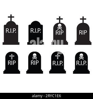 Tombstone-Symbol. RIP-Symbol. Zeichen der Ruhe in Frieden. Halloween-Logo auf dem Friedhof. Flacher Stil. Stockfoto