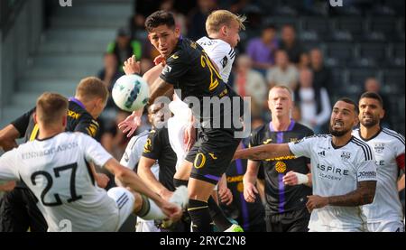 Eupen, Belgien. September 2023 30. Anderlechts Luis Vazquez kämpft um den Ball während eines Fußballspiels zwischen KAS Eupen und RSC Anderlecht, Samstag, den 30. September 2023 in Eupen, am 09/30. Tag der ersten Liga der belgischen Meisterschaft 2023-2024. BELGA PHOTO VIRGINIE LEFOUR Credit: Belga News Agency/Alamy Live News Stockfoto