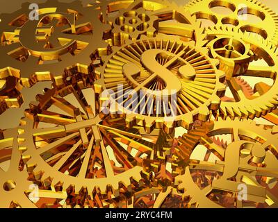 Goldene Zahnräder Stockfoto