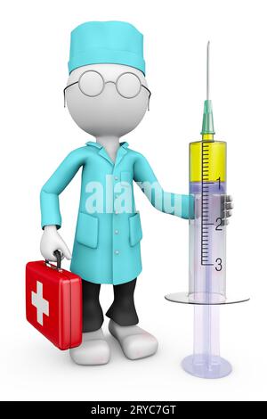 Cartoon Doctor mit einer Spritze Stockfoto