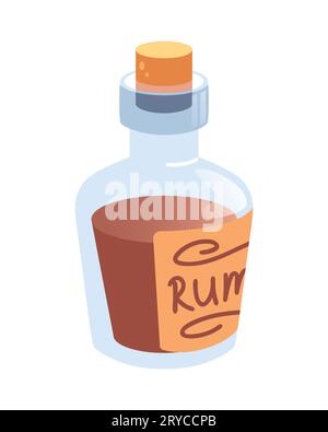 Vintage-Flasche Rum. Illustration im Comic-Stil. Piratenschnaps. Starker Alkohol. Für Aufkleber, Poster, Karten, Designelemente. Stock Vektor