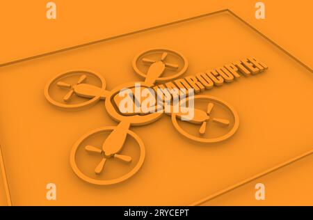 Drone-Quadrocopter-Symbol. Quadrocopter-text Stockfoto