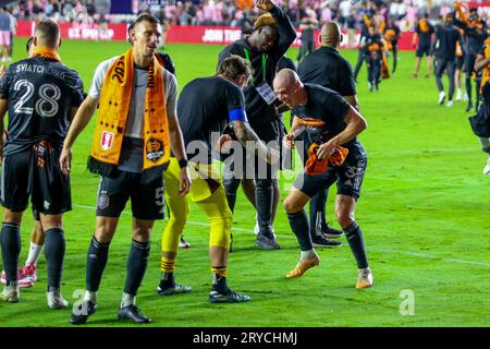 Houston Dynamo Spieler feiern Fort Lauderdale, USA, 27. September 2023 Inter Miami CF gegen Houston Dynamo, Lamar Hunt Open Cup Finale, Credit: CH Stockfoto