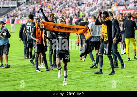 Houston Dynamo Spieler feiern Fort Lauderdale, USA, 27. September 2023 Inter Miami CF gegen Houston Dynamo, Lamar Hunt Open Cup Finale, Credit: CH Stockfoto