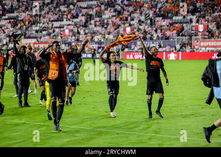 Houston Dynamo Spieler feiern Fort Lauderdale, USA, 27. September 2023 Inter Miami CF gegen Houston Dynamo, Lamar Hunt Open Cup Finale, Credit: CH Stockfoto