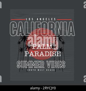 Beach Graphics Kalifornien Sommer Vibes Palm Paradise Los angeles Typografie Poster Banner Umriss Sonne Palme Vektor Illustration für T-Shirt Diagramm Stock Vektor