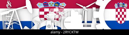 Energie und Leistung Symbole gesetzt. Header Banner mit Kroatien Flagge Stockfoto