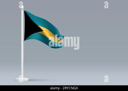 3D realistische nationale Bahamas Flagge isoliert auf grauem Hintergrund mit Copyspace Stock Vektor