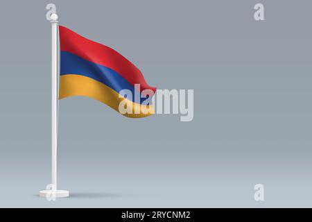 3D realistische nationale armenische Flagge isoliert auf grauem Hintergrund mit Copyspace Stock Vektor