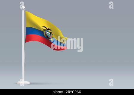 3D realistische nationale ecuadorianische Flagge isoliert auf grauem Hintergrund mit Copyspace Stock Vektor