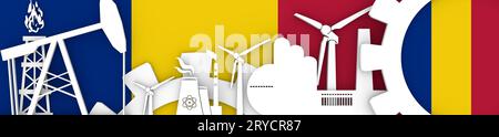 Energie und Leistung Symbole gesetzt. Header Banner mit Rumänien Flagge Stockfoto