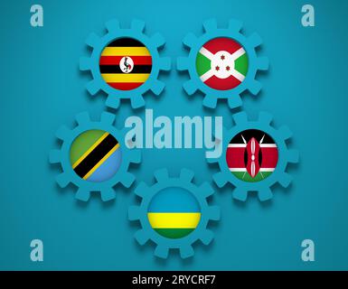 East African Community Mitglieder Nationalflaggen Stockfoto