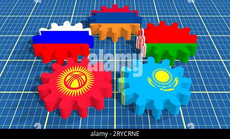 Eurasische Wirtschaftsunion Mitglieder Nationalflaggen Stockfoto