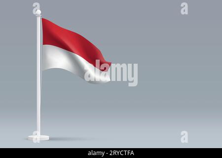 3D realistische nationale Monaco Flagge isoliert auf grauem Hintergrund mit Copyspace Stock Vektor