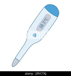 Digitalthermometer mit Hochtemperaturergebnissen, Erkältungs- und Grippesymptomen, Vektorillustration Stock Vektor