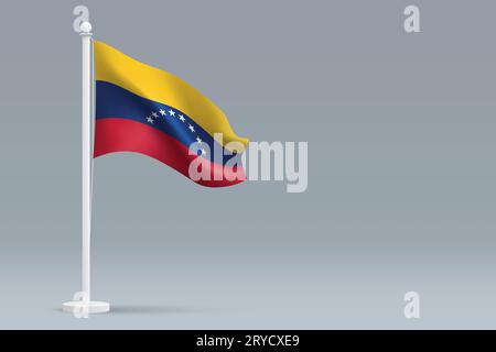 3D realistische nationale venezolanische Flagge isoliert auf grauem Hintergrund mit Copyspace Stock Vektor