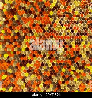 Ein Netzwerk aus Sechsecken gelbe Farbton, die Höhe ändern. 3D Render. Stockfoto