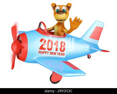 Hund im Flugzeug Happy New Year 2018 Stockfoto