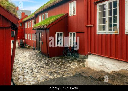 Torshavn und die parlamentsgebäude in Tinganes auf den Färöern Stockfoto