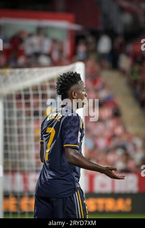 Girona, Spanien. September 2023 30. Während eines La Liga EA Sports-Spiels zwischen Girona FC und Real Madrid im Estadio Municipal de Montilivi in Girona, Spanien am 30. September 2023. (Foto/Felipe Mondino) Credit: CORDON PRESS/Alamy Live News Stockfoto