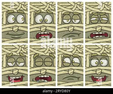 Zeichentrickset Für Mummy Face Expression. Tapeten-, Cover-, Etiketten- und Verpackungsdesign. Vektorillustration Stock Vektor