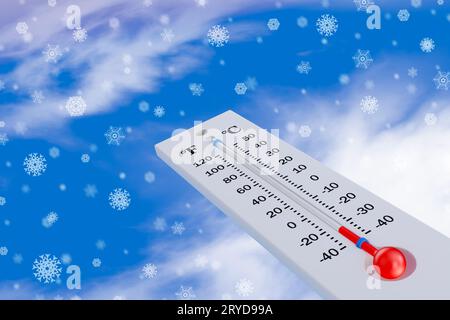 Thermometer und Schneeflocken Stockfoto