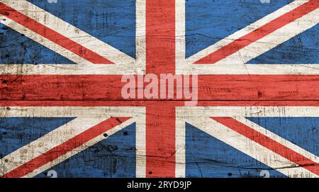 Alte vintage UK Britische Flagge über weißem Holz Stockfoto