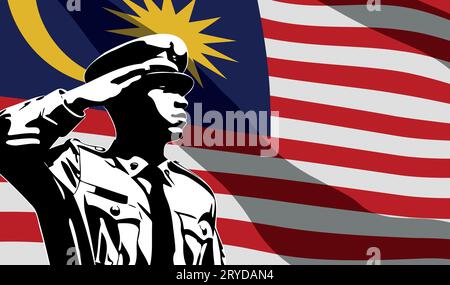 Silhouette eines Soldaten mit Malaysia-Flagge auf dem Hintergrund. Army Day-Konzept Stock Vektor