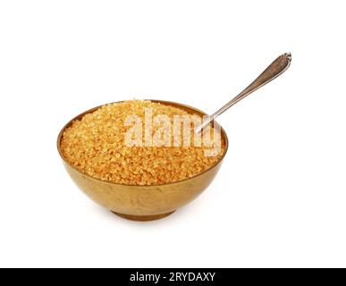 Vintage metall Schüssel voller brauner Rohrzucker Stockfoto