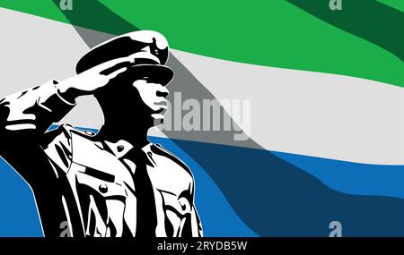 Silhouette eines Soldaten mit Sierra Leone-Flagge auf dem Hintergrund. Army Day-Konzept Stock Vektor
