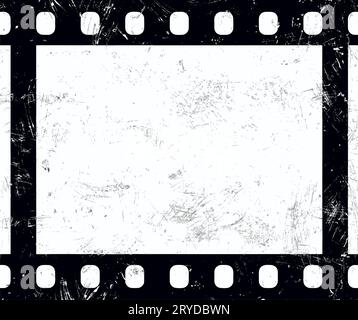 Schließen Sie ein Bild des alten Vintage grunge im Retrostil auf klassische 35-mm-Streifen auf weißem Hintergrund Stockfoto
