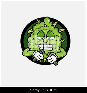 Kreisförmiges Logo von Weed Bud mit Bongs in Floor Characters Cartoon. Für Mascot Logo, T-Shirt Design, Business, Cover, Label und Verpackungsprodukt. Stock Vektor