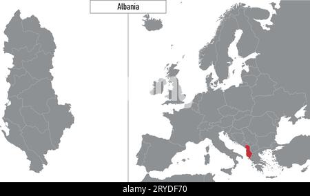 Karte von Albanien und Lage auf der Europakarte. Vektorillustration Stock Vektor