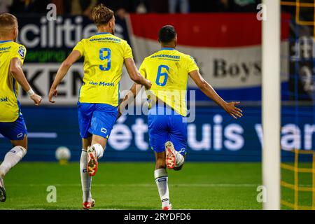 Waalwijk, Niederlande. September 2023 30. WAALWIJK, NIEDERLANDE - SEPTEMBER 30: Yassin Oukili vom RKC Waalwijk feiert das zweite Tor während des niederländischen Eredivisie-Spiels zwischen RKC Waalwijk und Ajax im Mandemakers Stadion am 30. September 2023 in Waalwijk, Niederlande. (Foto: Broer van den Boom/Orange Pictures) Credit: Orange Pics BV/Alamy Live News Stockfoto