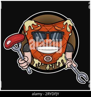 Maskottchen-Cartoon von Fleischsteak mit Fleisch und Gabeln. Mit Circle-Logo. Logo für Food, Meat, Barbeque und Beef. Vektorgrafiken Stock Vektor