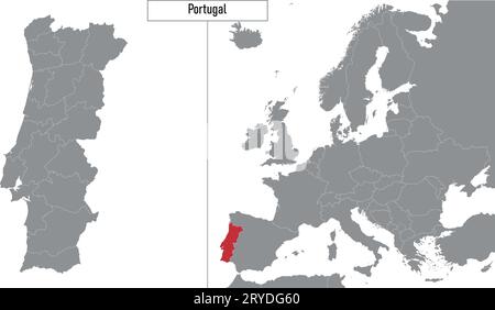 Karte von Portugal und Lage auf der Europakarte. Vektorillustration Stock Vektor