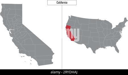 Einfache Karte des kalifornischen Bundesstaates USA und Lage auf der US-Karte Stock Vektor