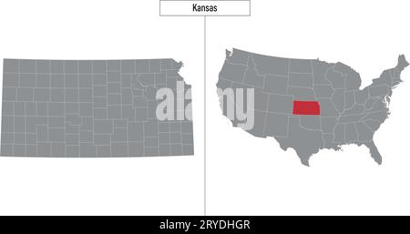 Einfache Karte von Kansas State of United States und Lage auf der Karte der USA Stock Vektor
