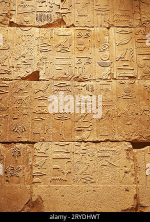 Steinmauer mit altägyptischen Hieroglyphen Stockfoto