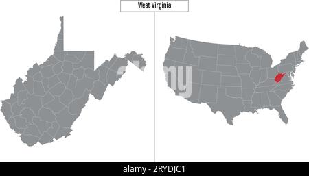 Einfache Karte von West Virginia State of United States und Lage auf der Karte der USA Stock Vektor