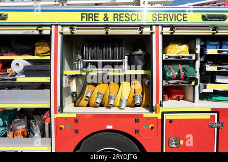 Lytham St annes Lancashire uk 9. September 2023 Rettungsausrüstung in einem Feuerwehrauto verpackt Stockfoto