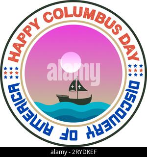 Columbus Day Typografie-T-Shirt- und Bannerdesign. Columbus Day Greetings with Sailing Ship Sailboat, Sea Waves. Werbebanner und Rabattbanner von Ha Stock Vektor