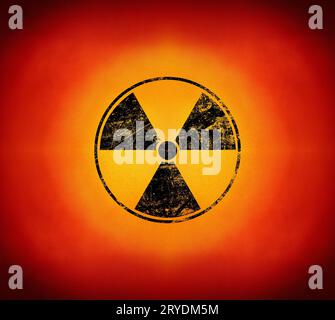 Schwarzes radioaktives Schild auf gelbem Hintergrund Stockfoto