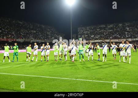 Salerno, Italien. September 2023. Die Spieler des FC Internazionale feiern am Samstag, den 30. September 2023, im Stadio Arechi, Salerno, Italien, den Sieg im Spiel der Serie A TIM zwischen US Salernitana und FC Internazionale. Quelle: Nicola Ianuale/Alamy Live News Stockfoto