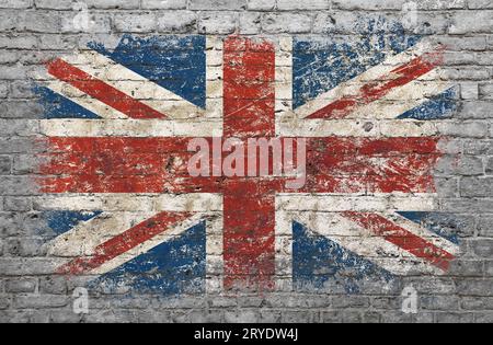 Die Flagge Großbritanniens ist auf einer Ziegelwand gemalt Stockfoto