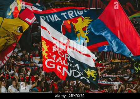 Genua, Italien. September 2023 28. Genua-Fans während des Spiels Genua CFC vs AS Roma, italienischer Fußball Serie A in Genua, Italien, September 28 2023 Credit: Independent Photo Agency/Alamy Live News Stockfoto