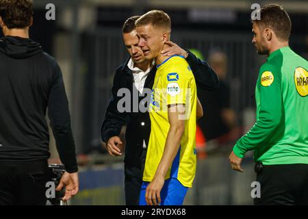 Waalwijk, Niederlande. September 2023 30. WAALWIJK, NIEDERLANDE - SEPTEMBER 30: Dario van den Buijs vom RKC Waalwijk in Tränen während des niederländischen Eredivisie-Spiels zwischen RKC Waalwijk und Ajax im Mandemakers Stadion am 30. September 2023 in Waalwijk, Niederlande. (Foto: Broer van den Boom/Orange Pictures) Credit: Orange Pics BV/Alamy Live News Stockfoto