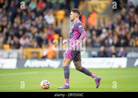 Ederson Moraes, Torhüter von Manchester City während des Premier-League-Spiels zwischen den Wolverhampton Wanderers und Manchester City in Molineux, Wolverhampton am Samstag, den 30. September 2023. (Foto: Gustavo Pantano | MI News) Credit: MI News & Sport /Alamy Live News Stockfoto