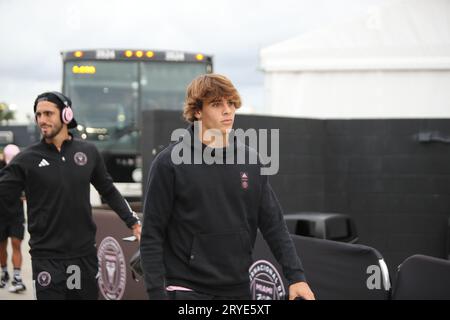 Mittelfeldspieler Ben Cremaschi trifft am 30. September 2023 im DRV PNK Stadium in Fort Lauderdale, Florida, gegen den New York City FC, MLS, ein. Stockfoto